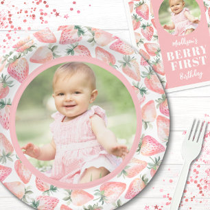 Assiettes En Carton Fête du premier anniversaire Strawberry Berry Prem