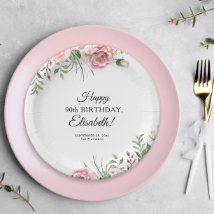 Assiettes En Carton Fête élégante de 90 ans avec thème floral