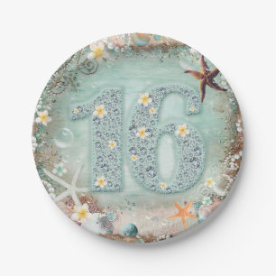 Assiettes En Carton Fête élégante de Sweet 16 sur la plage avec étoile