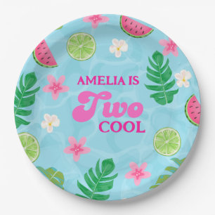 Assiettes En Carton Fête estivale de piscine tropicale fleurie Anniver