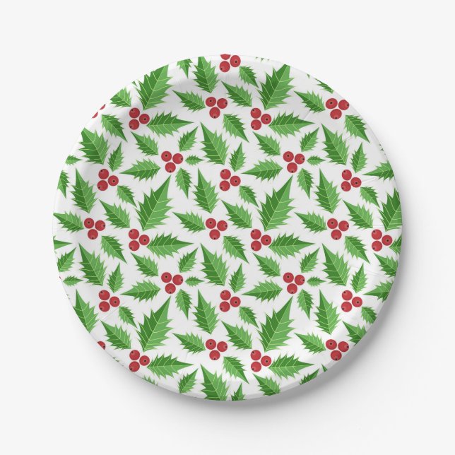 Assiettes En Carton Fête Festive d'hiver Holly Berries (Devant)