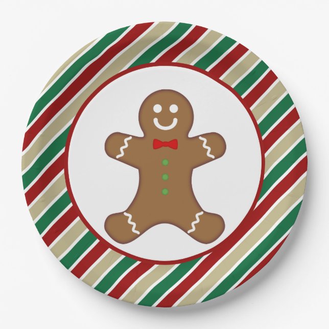 Assiettes En Carton Fête Festive du pain d'épices Fête de Noël (Devant)
