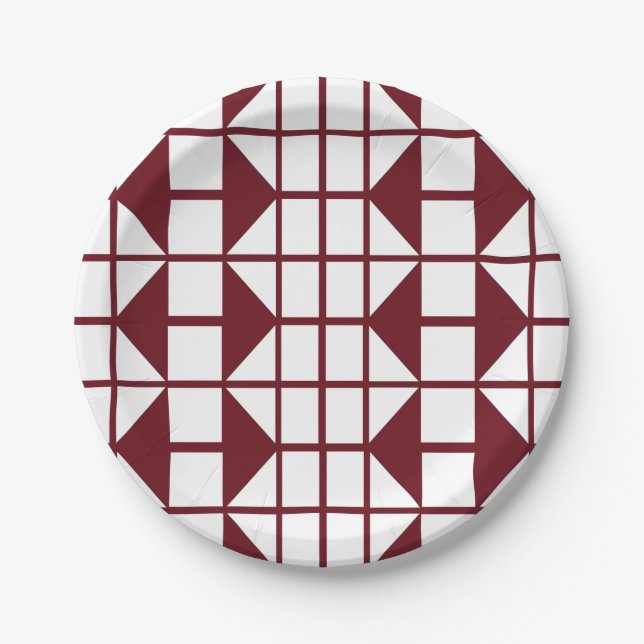 Assiettes En Carton Fête Géométrique Rouge Blanc  (Devant)