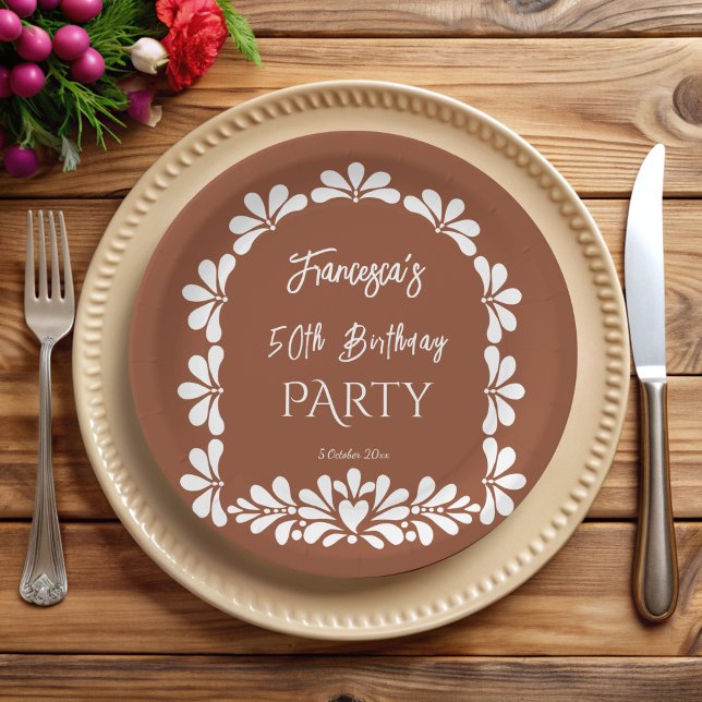 Assiettes En Carton Fête mexicaine en terre cuite talavera personnalis (Mexican fiesta birthday party terracotta talavera custom monogrammed paper plates personalized decor)