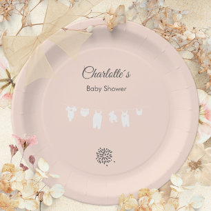 Assiettes En Carton Fête minimale bébé fille pêche clair