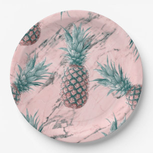Assiettes En Carton Fête Moderne Tourbillon Marbre Rose Ananas