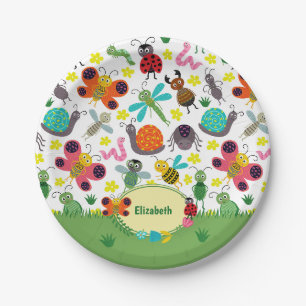 Assiettes En Carton Fête Motif Enfants aux insectes de printemps col