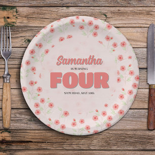 Assiettes En Carton Fête personnalisée de quatrième anniversaire de fi