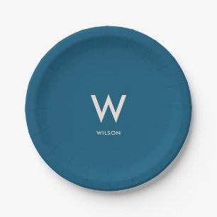 Assiettes En Carton Fête Personnalisée Monogramme Navy
