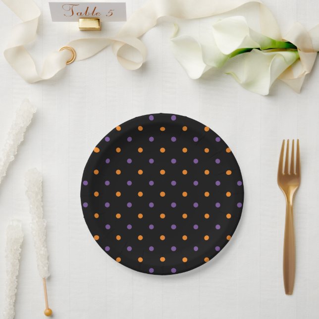 Assiettes En Carton Fête pois d'Halloween orange violet noir (Mariage)