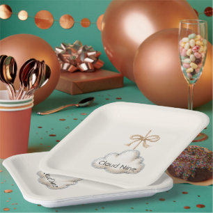 Assiettes En Carton Fête prénatale Cream Blue Cloud Nine Bébé