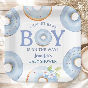 Assiettes En Carton Fête Prénatale Donuts Bleu Baby Brunch