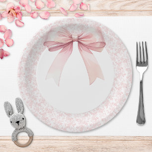 Assiettes En Carton Fête Prénatale Fille Arc-en-Ciel Ruban Rose Toile