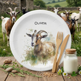Assiettes En Carton Fête Prénatale Rustique Aquarelle Ferme Chèvre
