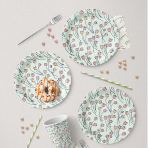 Assiettes En Carton Fête Rétro Prairie - Fleurs Esquissees - Cottage S