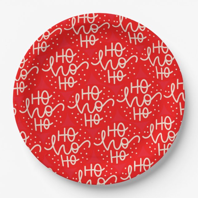 Assiettes En Carton Fête rouge Ho Ho Ho Noël (Devant)