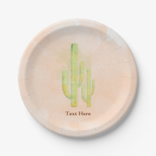 Assiettes En Carton Fête Simple Cactus Aquarelle Sud-Ouest