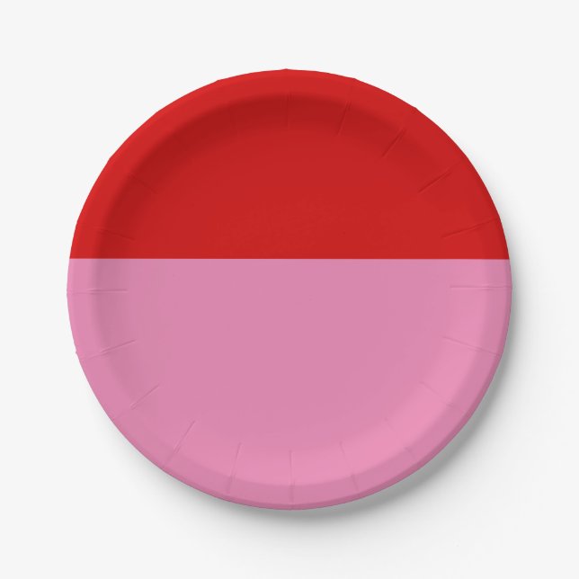 Assiettes En Carton Fête simple rouge clair et rose (Devant)
