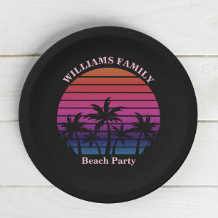 Assiettes En Carton Fête sur la plage Coucher de soleil tropical Palmi