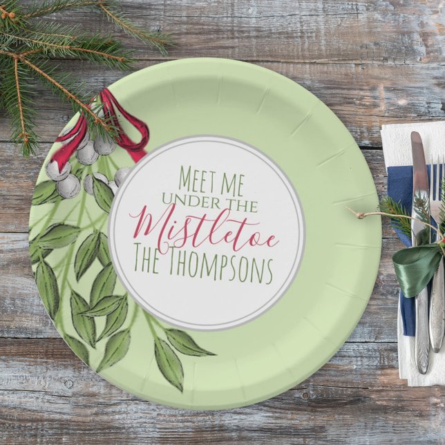 Assiettes En Carton Fêtes botaniques Noël vert Personnalisé (Créateur téléchargé)