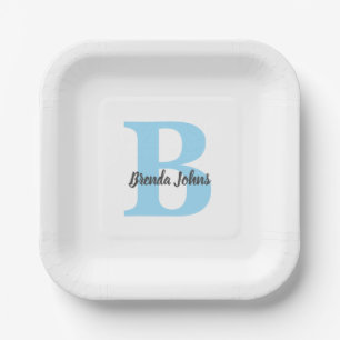 Assiettes En Carton Fêtes de bébé Monogrammes bleus Fête de mariage Fê