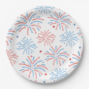 Assiettes En Carton Feu d'artifice aquarelle Parti du 4 juillet