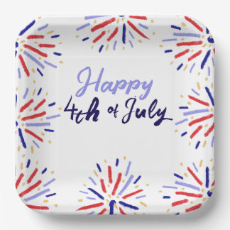 Assiettes En Carton Feu d'artifice coloré 4 juillet Fête