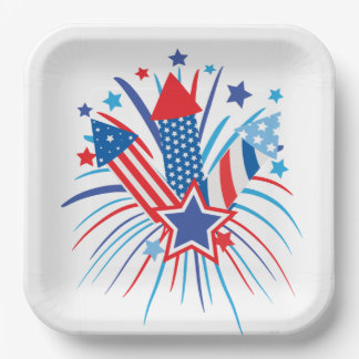 Assiettes En Carton Feu d'artifice patriotique