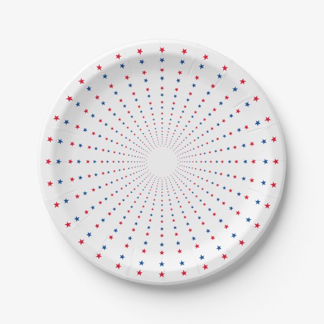 Assiettes En Carton Feu d'artifice patriotique rouge blanc bleu étoile (Devant)