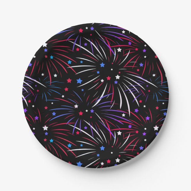 Assiettes En Carton Feu d'artifice rose violet noir (Devant)
