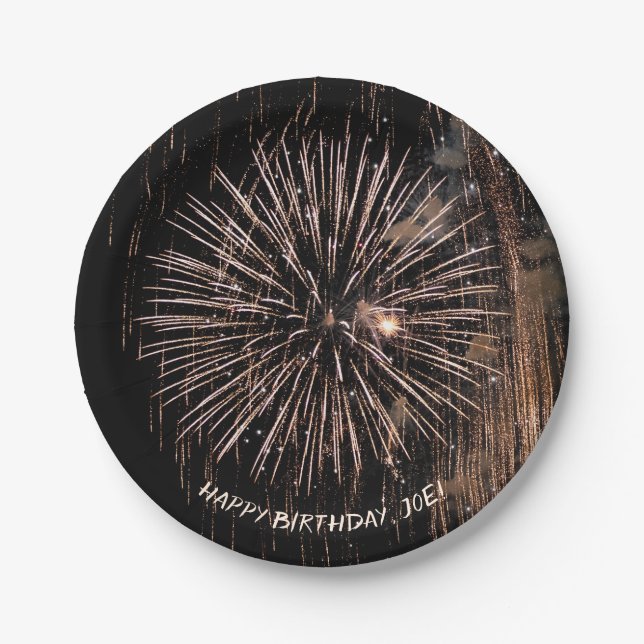 Assiettes En Carton Feu d'or pour anniversaire noir (Devant)