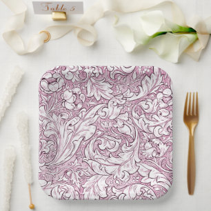 Assiettes En Carton Feuillage orné rose rose