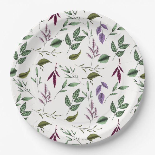 Assiettes En Carton Feuillage romantique vert pourpre eucalyptus feuil (Devant)