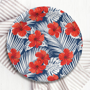 Assiettes En Carton Feuillage Tropical Avec Hibiscus Floral Rouge
