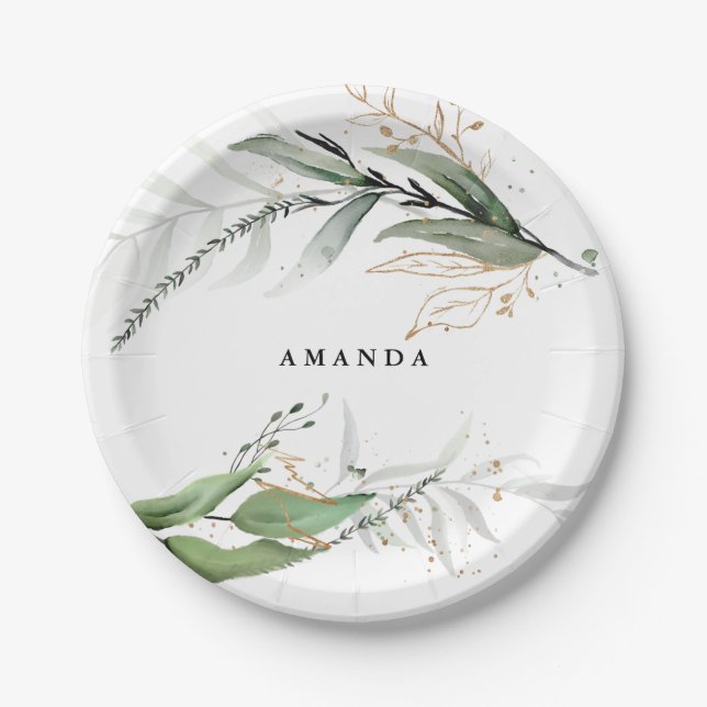 Assiettes En Carton Feuille botanique Eucalyptus Moderne verdure Branc (Devant)
