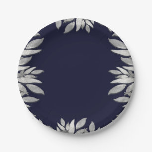 Assiettes En Carton Feuille d'argent Botanique Glam bleu rose Mariage