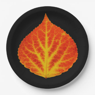 Assiettes En Carton Feuille d'Aspen rouge et jaune #10