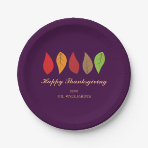 Assiettes En Carton Feuille de chute sur le pourpre, thanksgiving