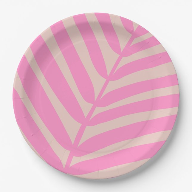 Assiettes En Carton Feuille de palme rose (Devant)