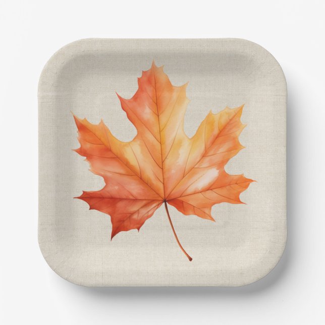 Assiettes En Carton Feuille d'érable d'automne (Recto)