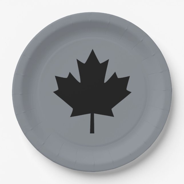 Assiettes En Carton Feuille d'érable noire canadienne gris (Devant)