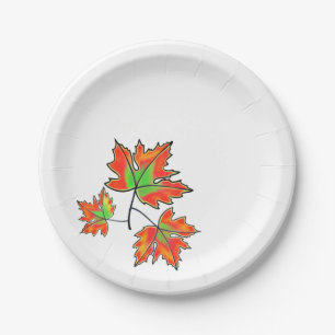 Assiettes En Carton Feuille d'érable orange