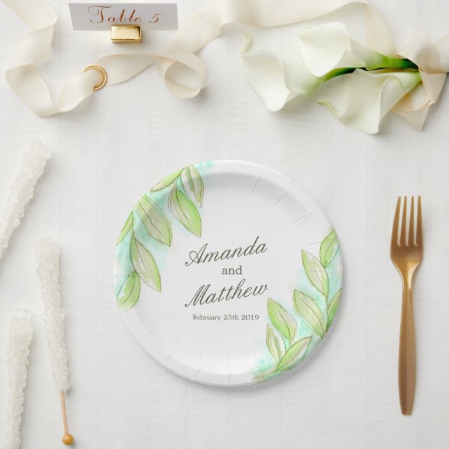 Assiettes En Carton feuille mariage aquarelle plaque de papier personn (Mariage)