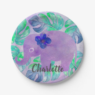 Assiettes En Carton Feuille tropicale de Monstera de jungle d'élépha