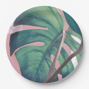 Assiettes En Carton Feuille verte de Monstera