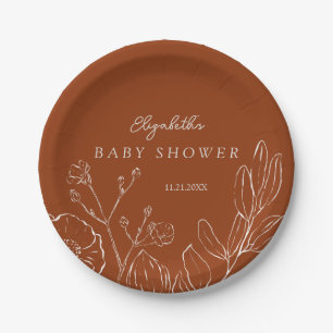 Assiettes En Carton Feuilles botaniques élégantes orange brûlé