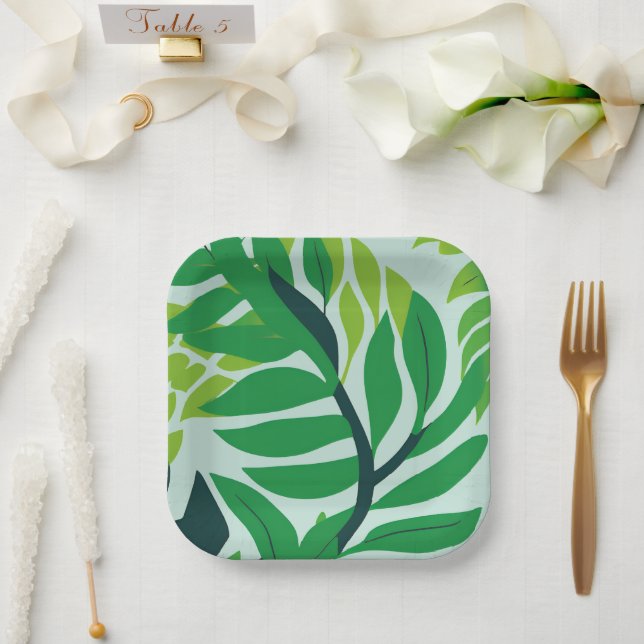 Assiettes En Carton Feuilles botaniques verts (Mariage)