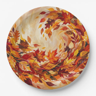 Assiettes En Carton Feuilles d'automne abstraites vibrantes