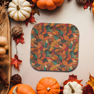Assiettes En Carton Feuilles d'automne colorées