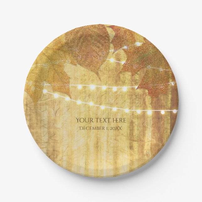 Assiettes En Carton Feuilles d'automne Golden Automne Rustic Woods Mar (Devant)